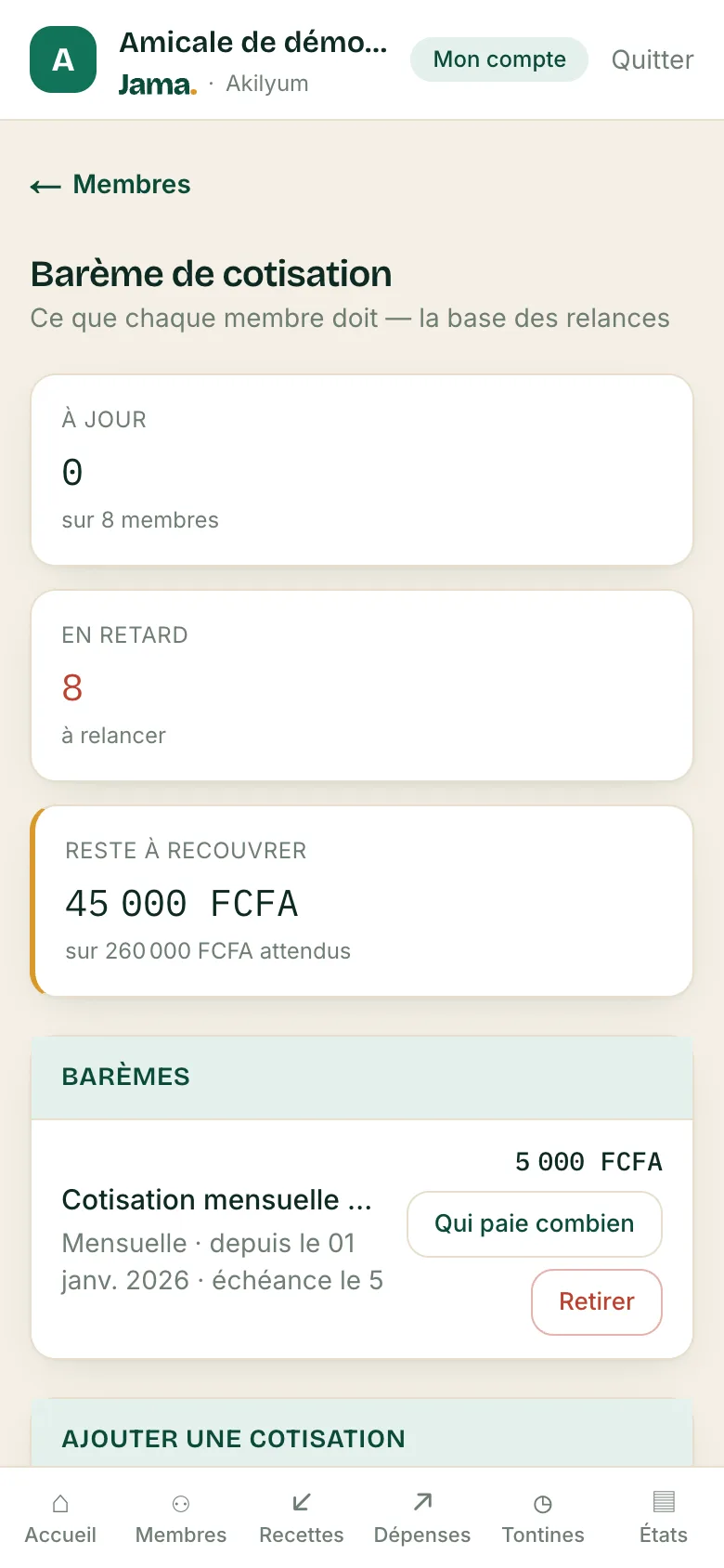 Barème de cotisation avec le bouton Qui paie combien