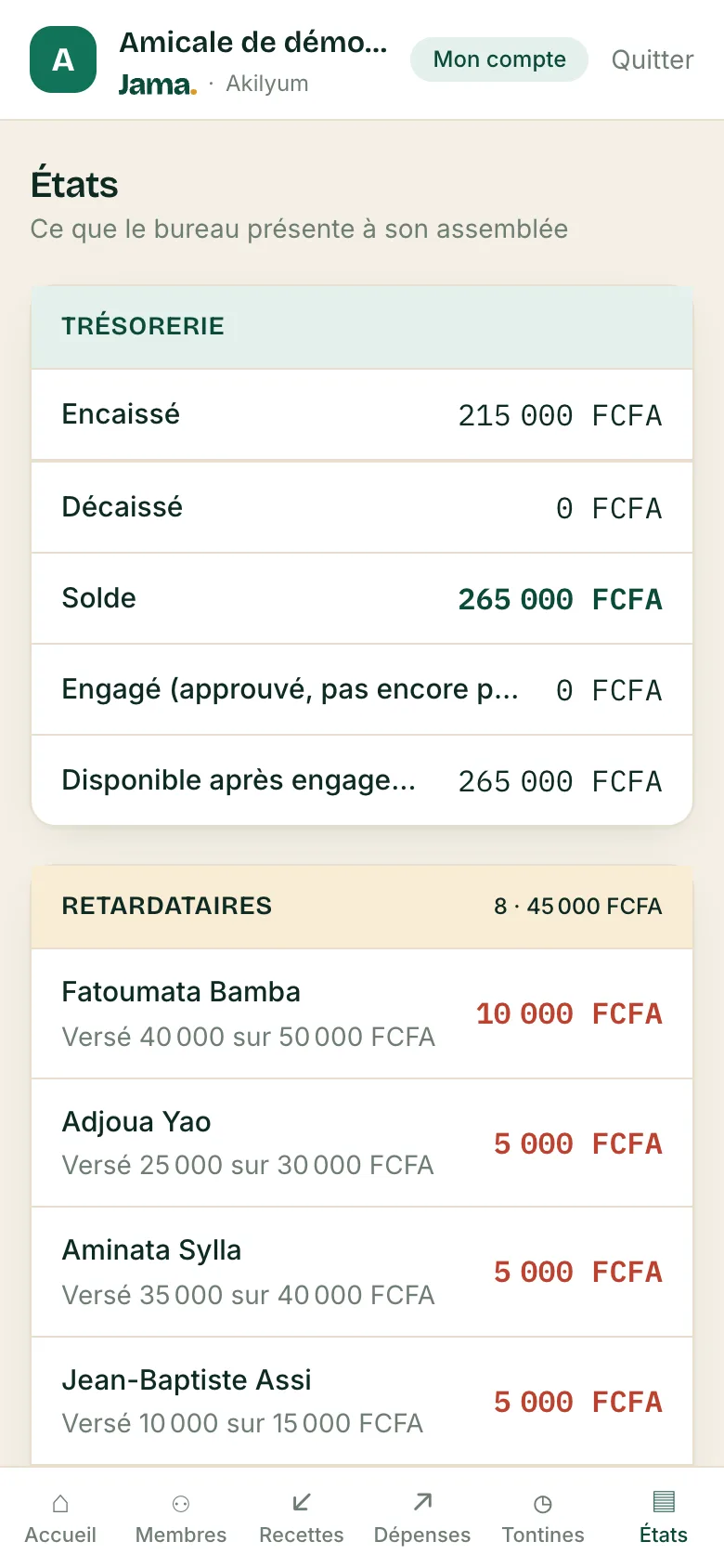 États : trésorerie et retardataires